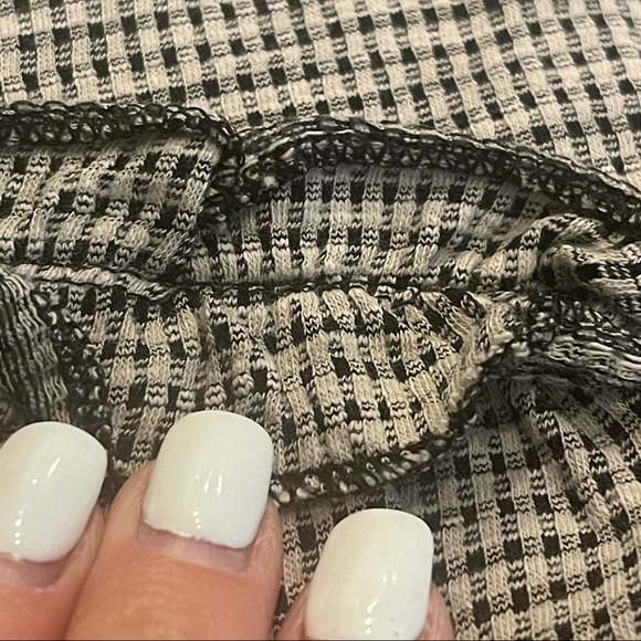 LAUREN CONRAD Cold Shoulder Tan and Black Checkered Stretch Baby Doll Mini Dress - Picture 5 of 11